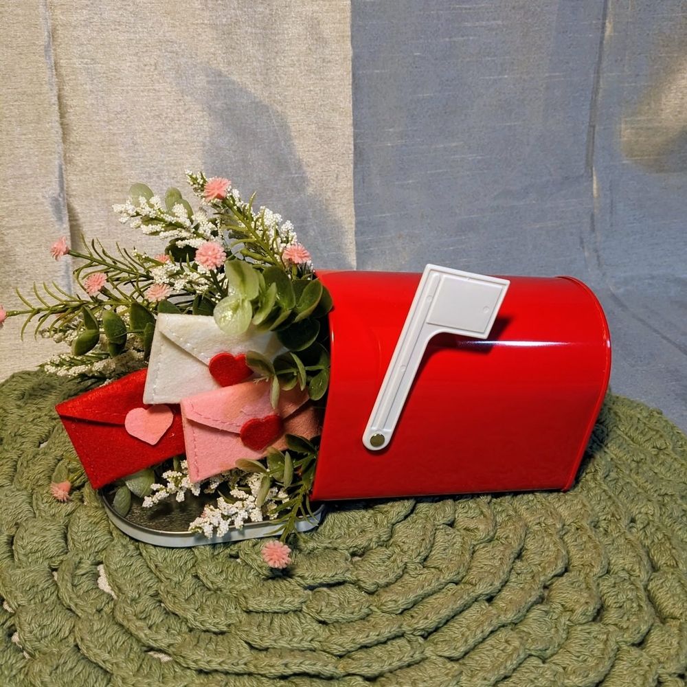 Red Holiday Mailbox with Floral Arrangement